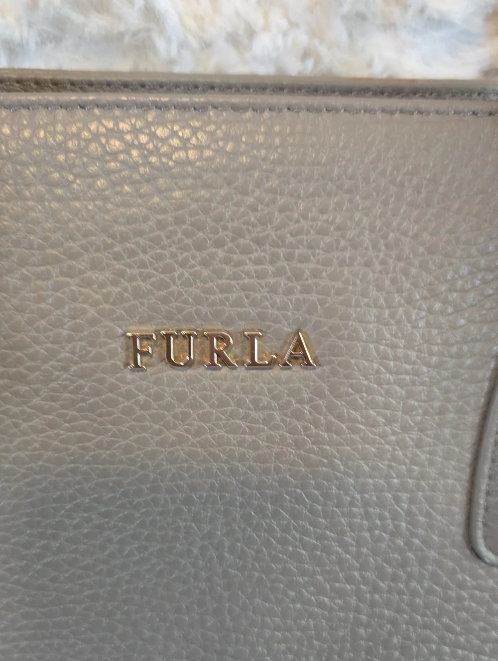 Furla Gray Pebbled Leather Tote with Logo Charm EUC